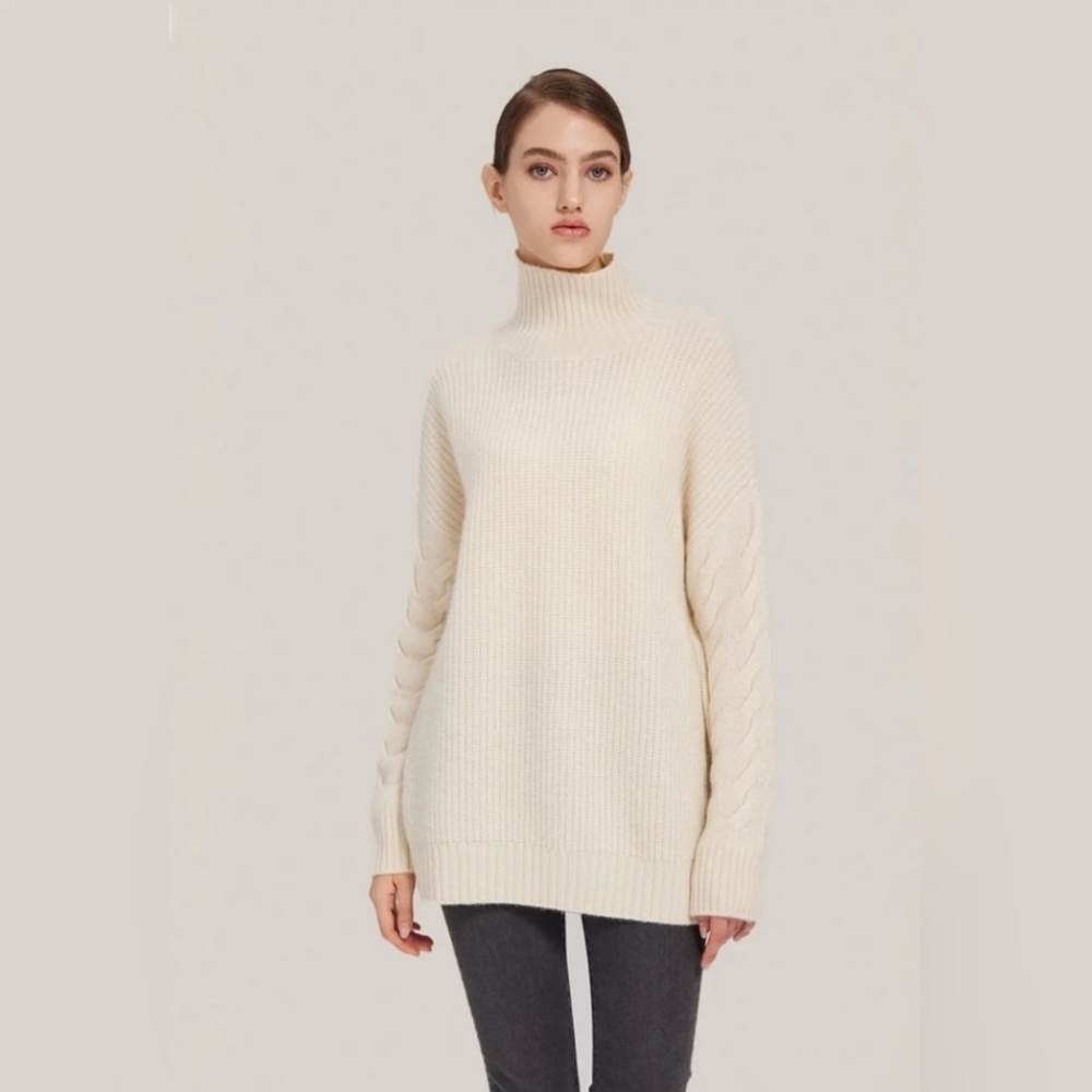 Gentle Herd Cashmere Turtleneck Sweater Cream Oversized Dropped Shoulder XS